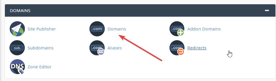 Truy cập vào cPanel > chọn Domains.
