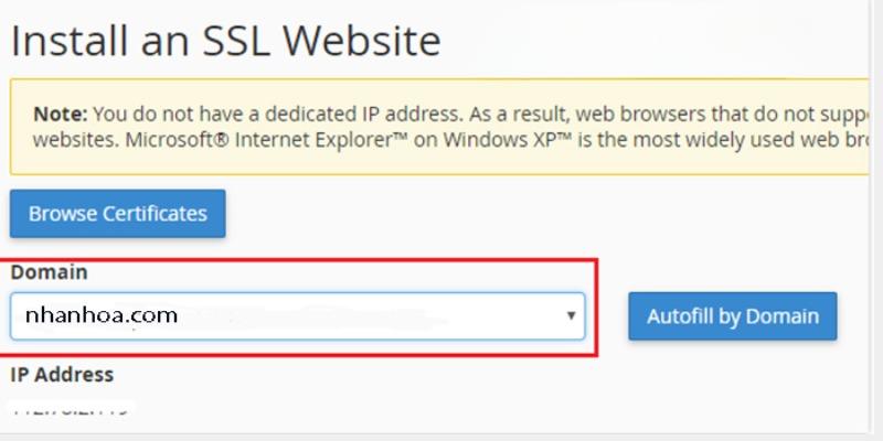 Điền tên miền website cần cài SSL