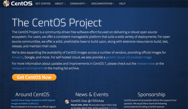 Giao diện trang chủ của CentOS
