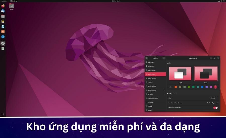 Ưu điểm Ubuntu: Kho ứng dụng miễn phí, đa dạng