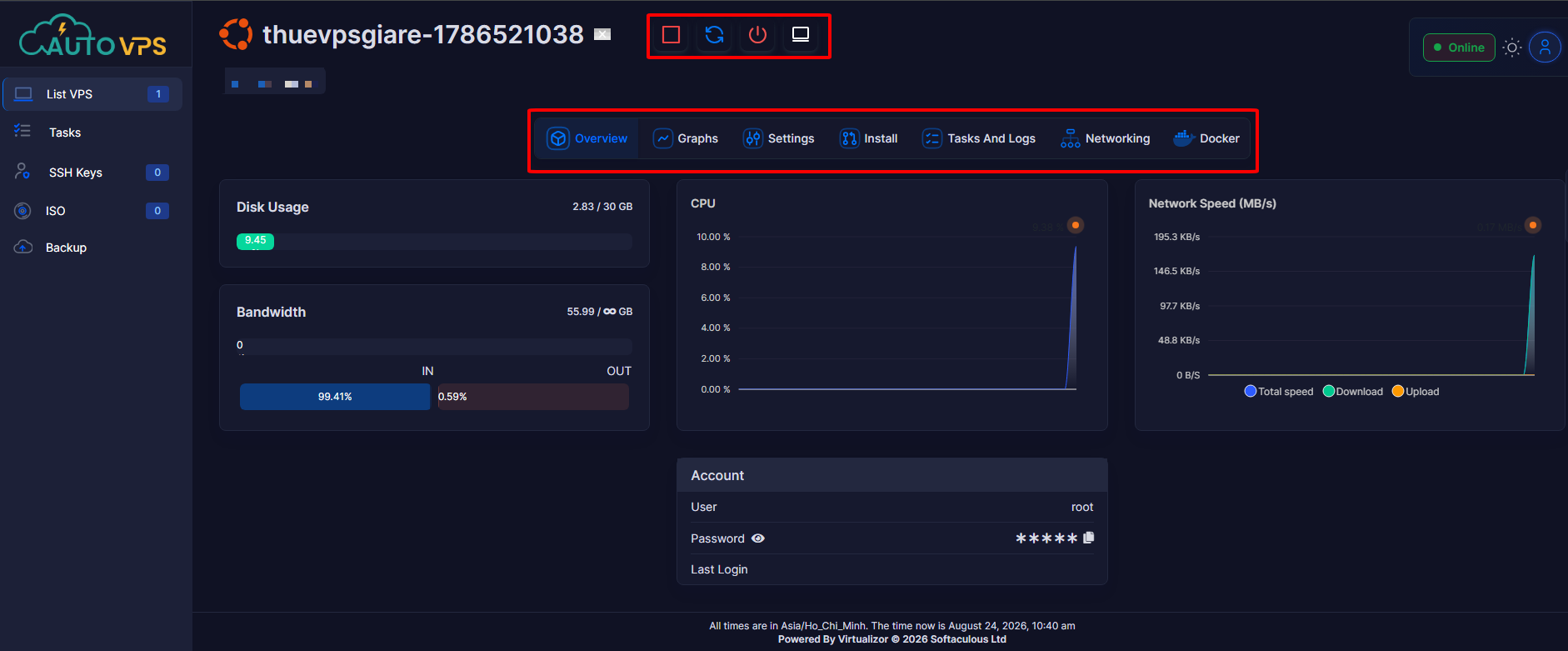 Action – Khu vực quản lý VPS