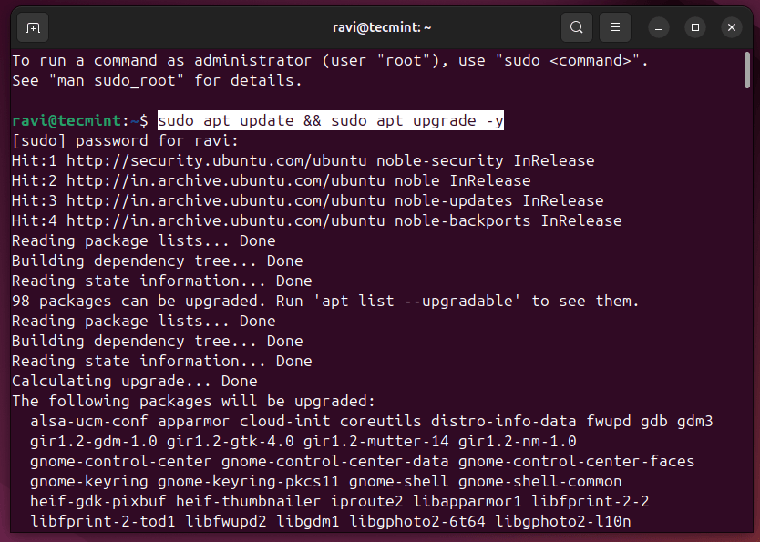 Cập nhật Ubuntu 24.04 trước khi nâng cấp