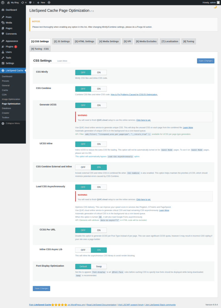 Cấu hình LiteSpeed Cache Page Optimization