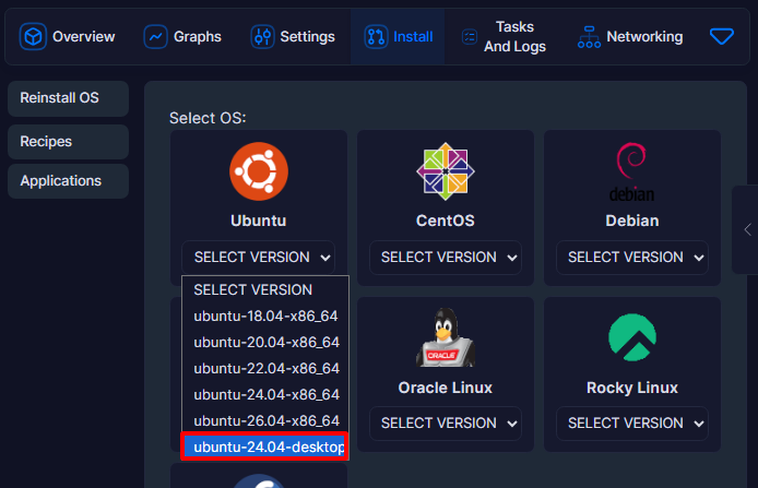 Lựa chọn template Ubuntu 24.04 Desktop