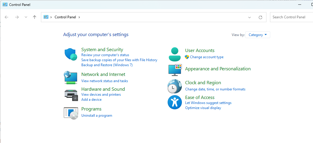 Mở Control Panel trên Win
