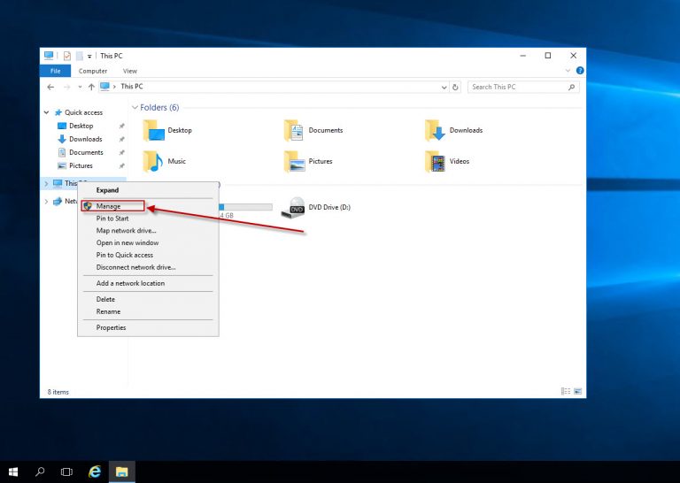 Vào This PC chọn Manage