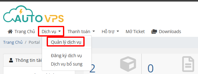 Vào mục Quản lý dịch vụ 
