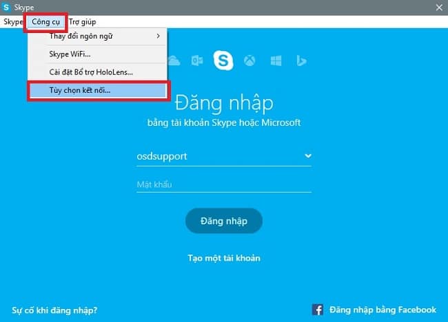chọn Tùy chọn kết nối