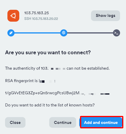 nhấp chọn Add and Continue
