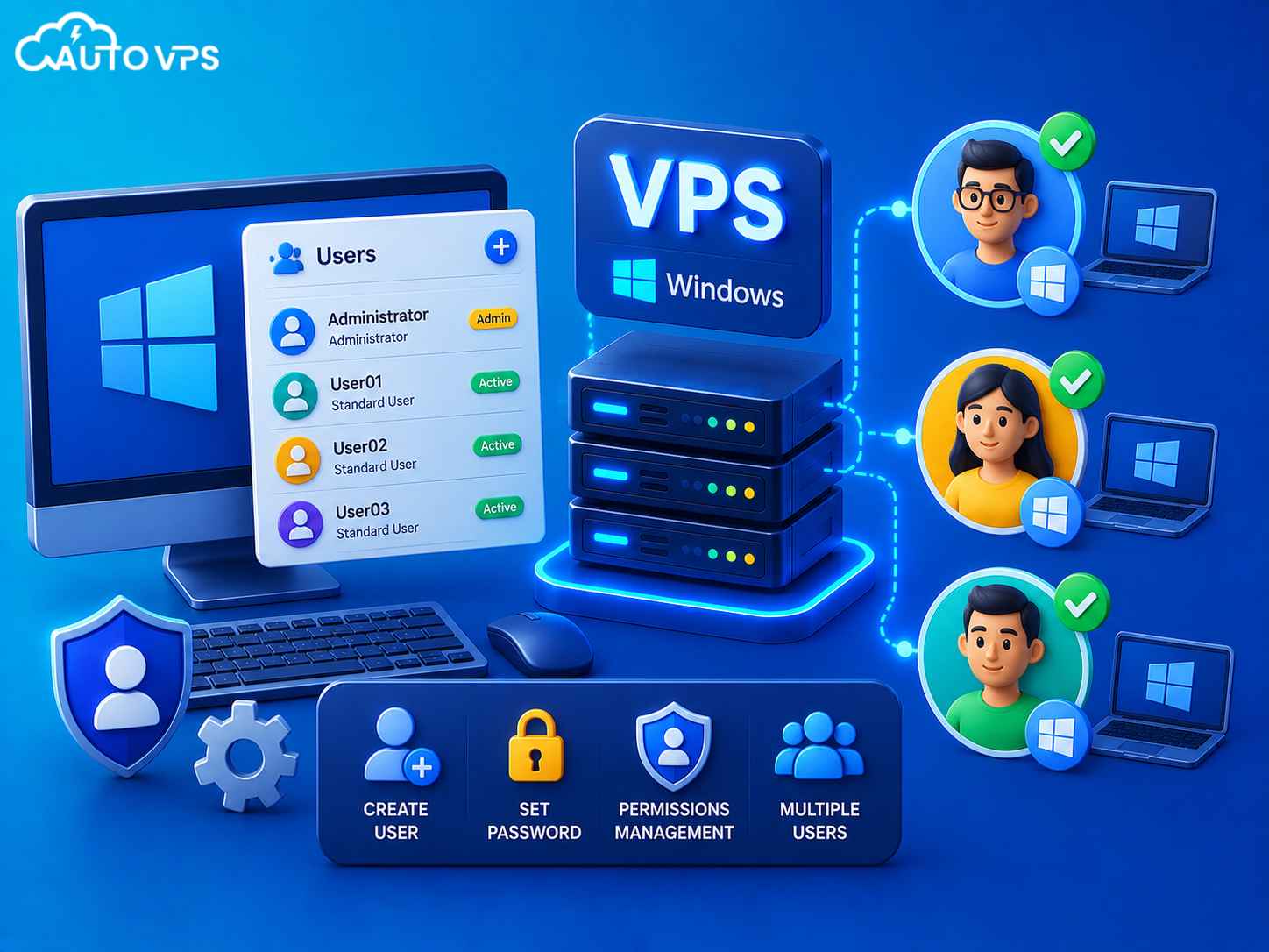 tạo nhiều user trên VPS Windows